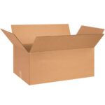 A brown MH-USA 26 x 16 x 10 corrugated box with flaps outwards stands on a white background. The empty but durable box is perfect for shipping and comes in bundles of twenty.