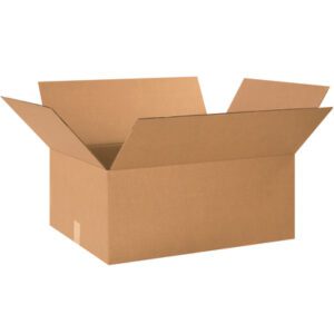 An open brown MH-USA 26 x 18 x 10 corrugated box with outward flaps is displayed empty on a plain white background. Sold in bundles of 15.