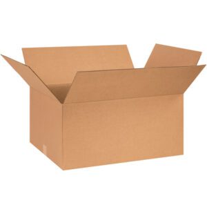 An open MH-USA 26 x 18 x 12 corrugated box from a bundle of 15 lies with flaps spread on a plain white background.