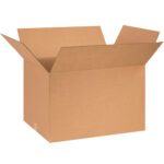 An open, empty MH-USA 26 x 18 x 16 corrugated box from the 10/Bundle set, with flaps extended outward, is shown on a white background.