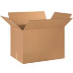 An open MH-USA 26 x 18 x 18 corrugated box with extended flaps is set against a white background. Its clean design makes it perfect for packing or shipping, boosting efficiency when purchased in a bundle of 15.