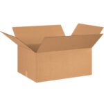 A brown cardboard box with flaps extended against a white backdrop resembles the MH-USA 26 x 20 x 12 Corrugated Boxes, sold in bundles of 15.