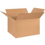 A large MH-USA 26 x 20 x 16 corrugated cardboard box with flaps extended outward sits on a white background. This empty, sturdy box is perfect for packing or storage and comes in bundles of 10.