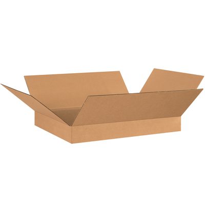 26204.jpg An open MH-USA 26 x 20 x 4 flat corrugated box from a 20/bundle set, made of durable brown material, rests empty with flaps extended on a white background.