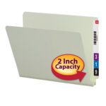 A gray/green Smead End Tab Pressboard File Folder with a straight-cut tab and a 2 expansion, available in letter size, packaged in sets of 25 per box (26210).
