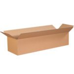 An open, empty rectangular brown cardboard box with outward flaps resembles an MH-USA 26 x 6 x 6 Long Corrugated Box from the 25/Bundle set, placed against a white background.