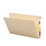 The Smead End Tab File Folder, Legal Size (27250), with a straight-cut extended tab and multicolored numeric tabs displaying 0 and 3, stands empty against a white background. This efficient organizer is ideal for sorting large batches and available in packs of 100 per box.