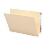 The Smead End Tab File Folder, in legal size Manila with reinforced straight-cut tabs and 1-1/2 expansion, is ideal for organizing documents and comes 50 per box (27275).