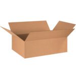 An open, plain corrugated box from a bundle of MH-USA 29 x 17 x 9 boxes is displayed with its flaps extended against a pristine white background.