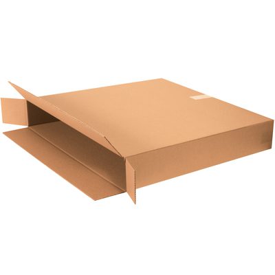 30530FOL.jpg The MH-USA 30 x 5 x 30 Side Loading Boxes (10/Bundle) are open, flat brown cardboard containers with extended flaps on a white background, ideal for transportation or storage.