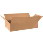 An open, empty brown cardboard box with outward flaps from the MH-USA 31 x 16 x 9 Corrugated Boxes (10/Bundle), rests on a plain white background, highlighting its durable and simple rectangular design.