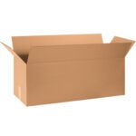 An open MH-USA 32 x 12 x 12 long corrugated box with flaps extended outward sits against a white background. The empty box looks new, made from sturdy corrugated material, ideal for securely packaging items. (20/Bundle).