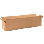 The MH-USA 32 x 6 x 6 Long Corrugated Boxes (25/Bundle) are open, rectangular cardboard boxes perfect for shipping elongated items, with folded side flaps and a long, narrow shape.