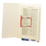 A Smead End Tab Fastener File Folder, letter size, manila (34112), equipped with a red fastener holds a document with text and numbers. The bottom edge features index tabs numbered 5, 6, and 3 for organization. Sold in boxes of 50.