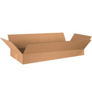 A flat, open MH-USA 36 x 14 x 6 corrugated box with outward flaps sits against a white background, made from sturdy material and available in bundles of 20.