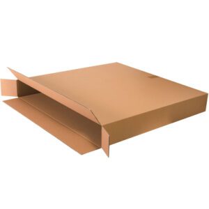 An open MH-USA 36 x 5 x 36 side-loading box lies flat on a white background with ready-to-assemble flaps. Perfect for shipping or packaging, these boxes fold securely to safeguard your items and come in a convenient bundle of 20.