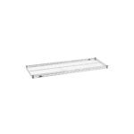Metal wire shelf, rectangular and grid-like, with a shiny silver finish, against a plain white background.