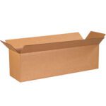 A long brown cardboard box from the MH-USA 40 x 10 x 10 Long Corrugated Boxes (15/Bundle) is shown against a white background, with its flaps partially open to reveal the interior.