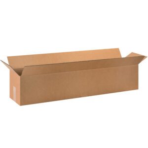 A long, rectangular brown cardboard box with open flaps from the MH-USA 40 x 8 x 8 Long Corrugated Boxes (25/Bundle) is displayed against a white background.