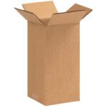 An MH-USA 4 x 4 x 9 tall corrugated box from a bundle of 25 stands upright with open flaps against a plain background.