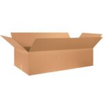An MH-USA 46 x 20 x 12 corrugated cardboard box with flaps extended outward is displayed against a plain white background, highlighting its robust design. Part of the MH-USA 46 x 20 x 12 Corrugated Boxes (10/Bundle).