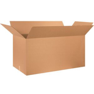 A large MH-USA 48 x 24 x 24 corrugated box from the Corrugated Boxes (10/Bundle) is placed against a plain white background, with flaps extended outward.