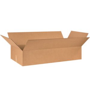 An open, large brown cardboard box with outward flaps, akin to the robust MH-USA 48 x 24 x 8 Corrugated Boxes (10/Bundle), sits empty against a plain white backdrop.
