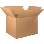 An open, empty MH-USA 48 x 40 x 36 corrugated box from the bundle of five sits on a white background, ready for packing or storage.