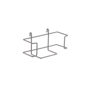 The Metro GBHHK4-S Horizontal Single Glove Box Holder, designed for Super Erecta Wire Shelving and SmartWall Wall Shelving, is a sleek metal wire bracket with two top hooks, ideal for securely holding objects or containers.