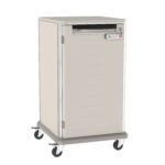 The Metro SXR40PL2 Starsys is a 40 tall undercounter storage cart in light beige, featuring an electronic PIN lock and front handle. Its four wheels provide mobility, while the rectangular shape with smooth edges supports its minimalist design.
