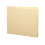 A Smead Guides folder, letter size in manila with a plain 1/3-cut tab, is shown against a white background. This sturdy folder from model 50134 is ideal for organizing documents, highlighting Smeads quality.