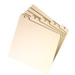 A set of five Smead Guides features evenly spaced plain 1/5-cut tabs labeled A to E in bold black font on letter-sized, straight-edged beige dividers.