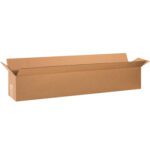 An MH-USA 60 x 10 x 10 long corrugated cardboard box with outward flaps, plain brown, against a white background. Bundled in sets of 15.