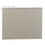 The Smead Hanging File Folder, 1/3-Cut Adjustable Tab, Letter Size in gray (64027), offers a sleek look with sturdy metal support rods. Sold as 25 per box, these empty folders are ready for your labeling needs against a plain white background.