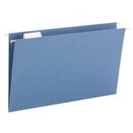 The Smead Hanging File Folder, in legal size blue with a 1/5-cut adjustable tab and metal hooks, standing open on a white background, is part of the 25 per Box (64160) collection.