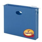 Organize letter-size documents with the Smead Hanging File Pocket, Sky Blue. It includes a 2 expansion and a 1/5-cut adjustable tab. This folder features a circular handle cutout, white hooks, and a red/yellow label for easy access. (64250).