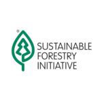 The Sustainable Forestry Initiatives logo, in Standard Green, showcases a stylized green leaf with an inner tree alongside the black text Sustainable Forestry Initiative, creating a striking visual.