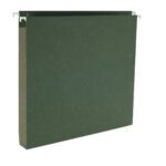 A Smead Hanging Box Bottom File Folder (Legal Size, 1 Expansion, Standard Green) with metal hooks for cabinet suspension is displayed against a plain white backdrop.