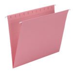 Smead Hanging File Folders, Letter Size, Dark Pink (64429) are expertly crafted for your documents with sturdy metal hooks for secure suspension. The stylish folder is open and slightly angled to the left against a pristine white background.