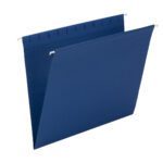 The Smead Hanging File Folders, Letter Size, Navy (64434), boasts metal hooks for easy cabinet suspension and expandable sides suitable for documents. Available in boxes of 25, its a practical and stylish choice for office organization.