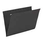 The Smead Hanging File Folders (64477), legal size in black, come 25 per box and include metal hooks for suspension and an expandable pocket, making them an ideal addition to any filing system.