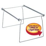 The Smead Hanging File Frame, Letter Size (64872), features vibrant orange and yellow labels with a red arrow and adjusts easily, made with sleek metal rods and available in a convenient 2 Pack.