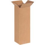The MH-USA 6 x 6 x 18 Tall Corrugated Boxes (25/Bundle) are sturdy brown cardboard boxes that stand upright with open flaps, ideal for efficient packing and shipping.