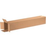 One MH-USA 6 x 6 x 36 Tall Corrugated Box, from a bundle of 25, sits on a plain white background with its top flaps partially open.