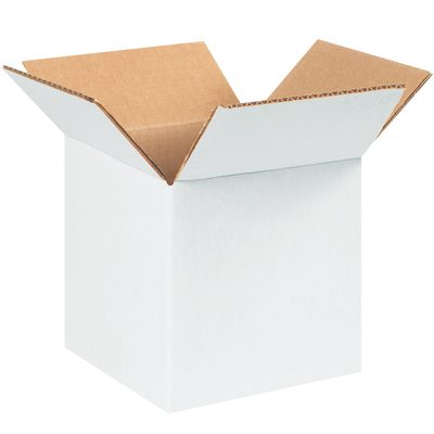 666W.jpg An open MH-USA 6 x 6 x 6 White Corrugated Box (25/Bundle) shows its brown interior with outward folded flaps against a white backdrop, highlighting the boxs simplicity and functionality.
