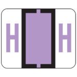 The Smead BCCR Bar-Style Color-Coded Alphabetic Label features two large lavender H letters on a white background with a central purple rectangle and black borders, perfect for enhancing your 500-label roll packaging or label designs.
