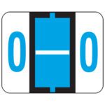 A blue and white volleyball court symbol shows a 0-0 score, similar to the vibrant blue of a Smead BCCR Color-Coded Alphabetic Label, O, Roll (67085).