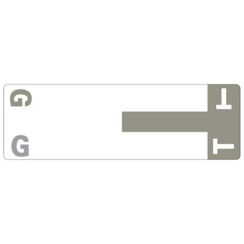 67158_C1.jpg The rectangular sign, similar to a G&T label, showcases a white background with a gray G on the left and a uniquely styled T with bars on the right. Its as distinct as the Smead AlphaZ? NCC Color-Coded Label, G&T, Gray (67158).