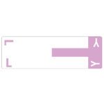 The Smead AlphaZ? NCC Color-Coded Label Sheet in Lavender features a minimalist design with a white rectangle, a thick vertical pink line on the right, and the L&Y logo in white. Two white corners on the left frame it. Ideal for label sheets, they come 100 per pack (67163).
