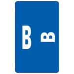 A Smead AlphaZ ACCS color-coded alphabetic label features a dark blue rectangular card with a large white uppercase B on the left and a smaller lowercase b on the right.